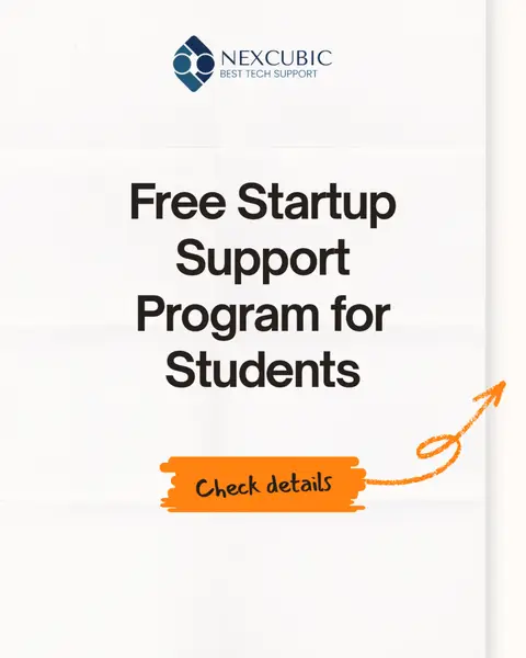 Nexcubic poster: "Free startup support program for students"